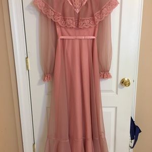 Vintage Victorian long Ball Gown Bustle Dress Costume 3/4 pink rose